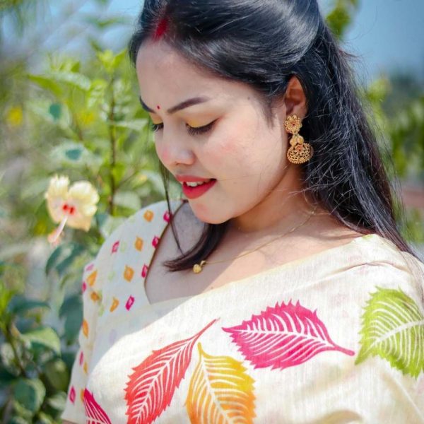 Leaf Print Half-silk Saree